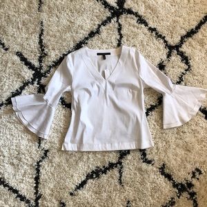 WhBm v-neck white blouse popover bell sleeve